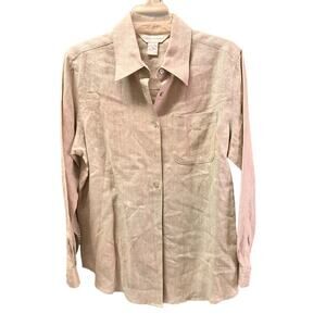 Casual Corner Beige Linen Button-up Casual Top | Women's Small